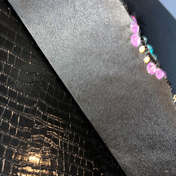 💎 Multi-Color Gemstone & Artisan Beaded Black Satin Evening Clutch 💎 - Picture 8 of 13